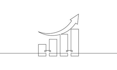 Poster - Continuous one line drawing of graph icon. Illustration vector of increasing arrow up. Business growth sign symbol. Bar chart in single line art