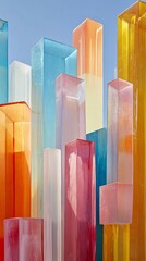 Poster - Abstract cityscape with clean geometric building shapes and soft pastel colors for a modern minimalistic urban scene Stock Photo with copy space