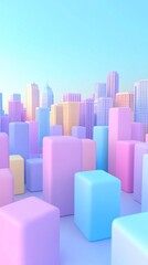 Poster - Minimalistic urban design with abstract cityscape and geometric buildings in soft pastel colors Stock Photo with copy space