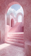 Poster - Minimalistic urban design with abstract cityscape and geometric buildings in soft pastel colors Stock Photo with copy space