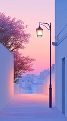 Poster - Minimalistic urban design with abstract cityscape and geometric buildings in soft pastel colors Stock Photo with copy space