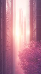 Poster - Minimalistic urban design with abstract cityscape and geometric buildings in soft pastel colors Stock Photo with copy space