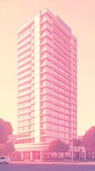Poster - Abstract urban scene featuring geometric buildings with a clean minimal design in pastel tones Stock Photo with copy space