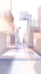 Poster - Abstract urban scene featuring geometric buildings with a clean minimal design in pastel tones Stock Photo with copy space
