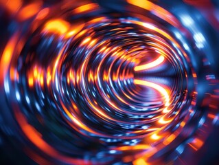Poster - Abstract light tunnel featuring vibrant orange and blue patterns, creating a dynamic visual experience with a sense of depth.