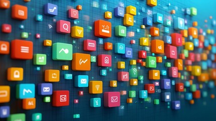 Poster - Minimal symbols and icons in clean-lined flat design with high detail and pastel color palette Stock Photo with copy space
