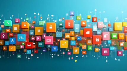 Poster - Minimal symbols and icons in clean-lined flat design with high detail and pastel color palette Stock Photo with copy space
