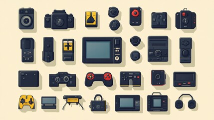 Poster - Minimal symbols and icons in clean-lined flat design with high detail and pastel color palette Stock Photo with copy space
