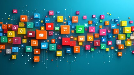 Poster - Minimal symbols and icons in clean-lined flat design with high detail and pastel color palette Stock Photo with copy space