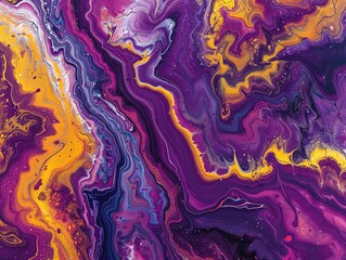 Poster - An abstract blend of vibrant purple and gold hues, creating a dynamic and mesmerizing fluid art pattern suitable for artistic projects.