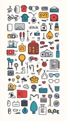 Poster - Minimal symbols and icons in clean-lined flat design with high detail and pastel color palette Stock Photo with copy space