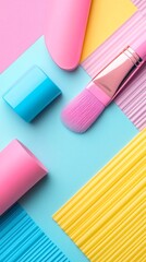 Poster - Minimal symbols and icons in clean-lined flat design with high detail and pastel color palette Stock Photo with copy space