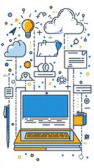 Poster - Minimal symbols and icons in clean-lined flat design with high detail and pastel color palette Stock Photo with copy space