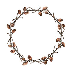 Wall Mural - a wreath or round frame made of dried twigs and pinecones. design element for creating festive chris