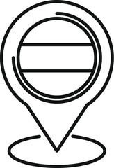 Poster - simple black thin line icon of a location pin pointing a place with empty lines for text