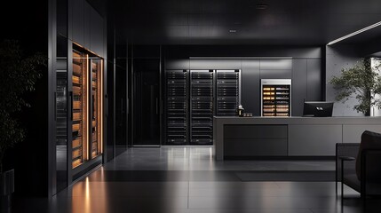Poster - Modern Interior Design with Server Racks and a Reception Desk