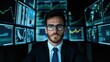 © Wed - Financial strategist analyzing global market trends in a command center.
