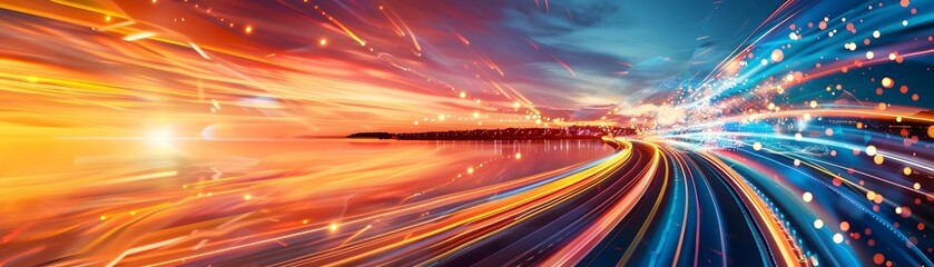 Poster - Abstract Cityscape with Light Trails and Bokeh.