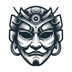 Sticker - The kabuki mask. Black white vector illustration.