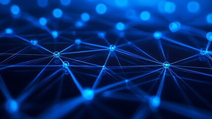 Poster - Abstract blue network nodes and lines, representing data connections and digital communication in a futuristic virtual space.