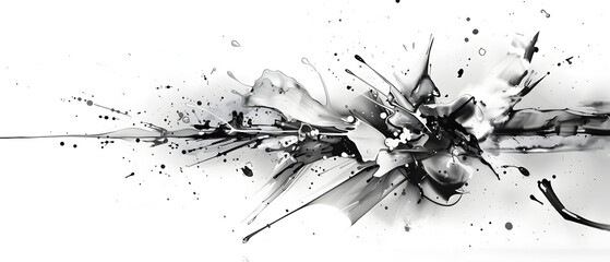 Wall Mural - Abstract Black and White Ink Splashes.