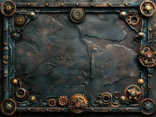 Poster - Steampunk inspired Industrial Frame with Gears  Cogs  and Vintage Mechanical Elements