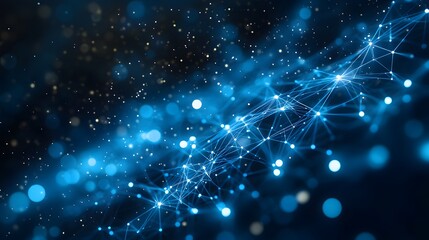 Poster - Abstract technology background with glowing blue connections and dots, representing a digital network or futuristic data concept.