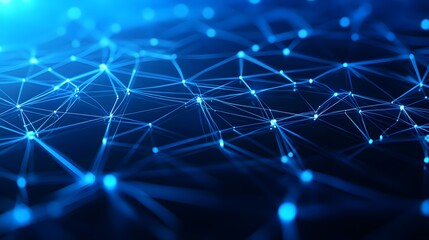 Poster - Futuristic digital illustration of glowing interconnected nodes and lines, depicting a concept of networks, data exchange, and technology.
