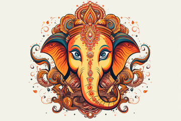 Wall Mural - Illustration of lord ganesha on white background. Generative ai.