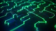 © Tackey - Futuristic neon green circuit pathway on a dark background, showcasing technology and digital communication concepts.