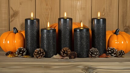 Poster - 5 tall black candles with a textured surface