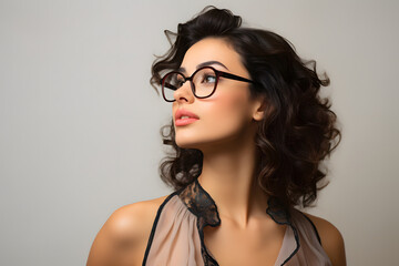 Poster - portrait of a woman in glasses looking at sky