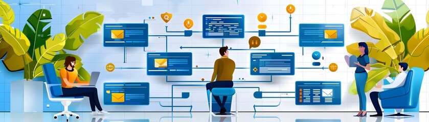 Wall Mural - workflow process with people and devices.