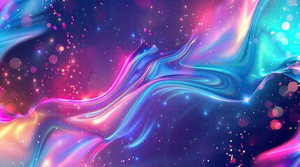 Poster - Vibrant abstract background featuring fluid shapes, pastel colors, and sparkling effects, ideal for artistic and creative projects.