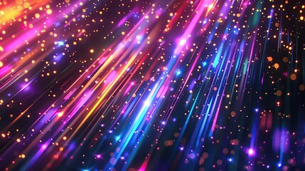 Poster - Dynamic burst of colorful light streaks on a dark background, creating an energetic and vibrant atmosphere for various designs.
