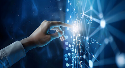 Poster - Machine learning, Hands of robots and humans touching on big data network connection background, Science and artificial intelligence technology, innovation, and futuristic design