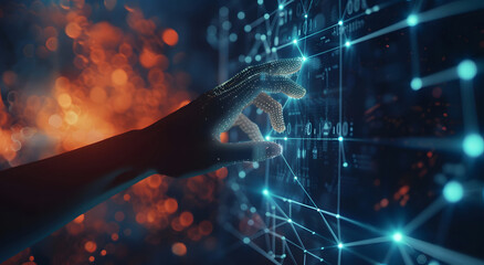 Poster - Machine learning, Hands of robots and humans touching on big data network connection background, Science and artificial intelligence technology, innovation, and futuristic design