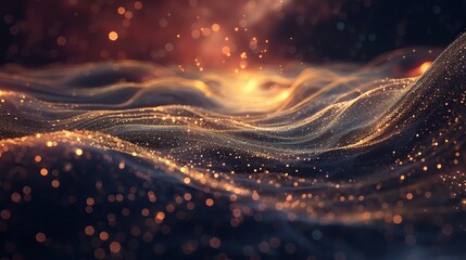 Poster - A mesmerizing abstract wave of glowing particles and golden light, creating a tranquil and captivating atmosphere.