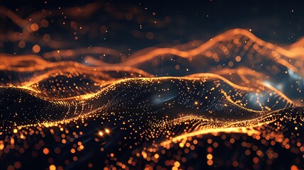 Poster - An abstract background featuring glowing orange waves against a dark backdrop, perfect for digital art or tech themes.