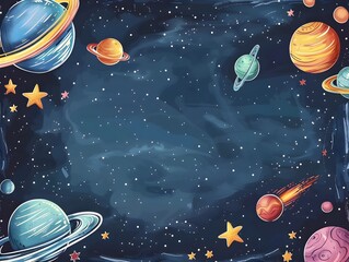 Wall Mural - vibrant galactic themed frame with planets stars and cosmic elements depicting a captivating outer s