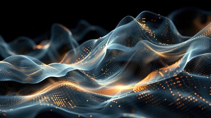 Poster - Abstract composition of flowing waves with luminous dots, creating a captivating visual representation of energy and movement.