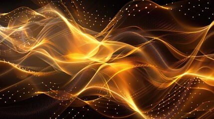 Poster - An abstract wave pattern with golden hues, flowing seamlessly against a dark background, creating a sense of movement and elegance.