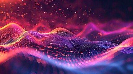Poster - Abstract wave patterns with vibrant colors and glowing particles creating a dynamic visual experience. Perfect for digital art.