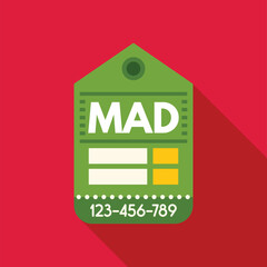 Sticker - Green luggage tag with contact information is lying on a red background