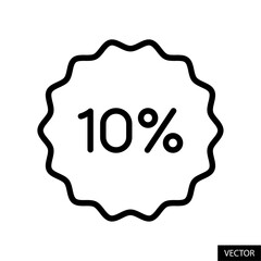 Poster - 10% discount tag, badge, sticker, label vector icon in line style design isolated on white background. Editable stroke.