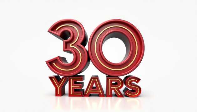 30 years anniversary 3D text typography illustration. Celebration, party, ceremony concept graphic element.