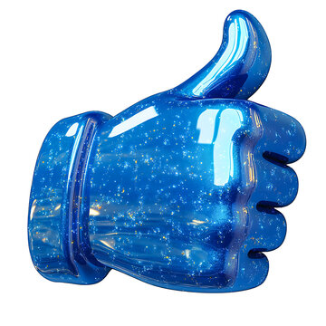 A sparkling blue thumbs-up icon perfect for social media reactions isolated on transparency PNG background, approvals, and positive feedback applications,
