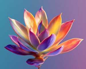 Sticker - Colorful Succulent with Vivid Petals Against a Blue and Purple Gradient Background