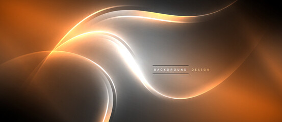 Poster - Neon glowing circle rays, light round lines in the dark, planet style neon wave lines. Energetic electric concept design for wallpaper, banner, background