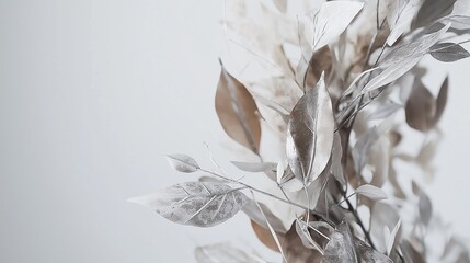 Poster - Silver and white painted leaves are creating a delicate and elegant floral background, perfect for minimalist and natural designs